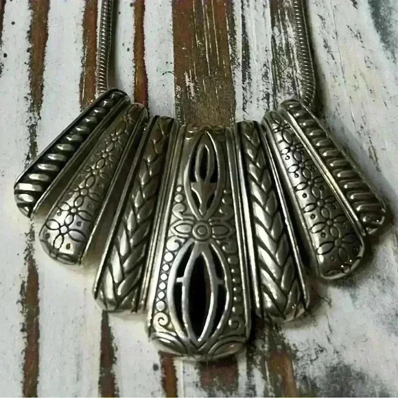 Brighton *Retired* Etched Silver Statement Necklace - Picture 5 of 8